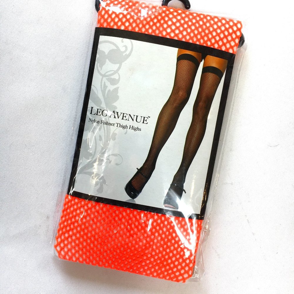 * Leg Avenue #9011 Thigh High Orange Fishnet Stockings NWT NOS